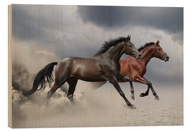 Hout print  Horses in the storm