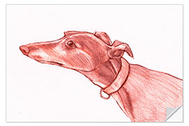 Selvklebende plakat Greyhound pencil drawing white and red colour pencil sketch