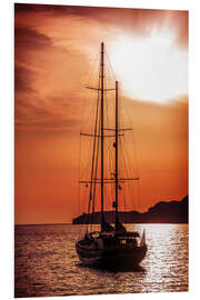 Foam board print Old ship sailing to the sunset