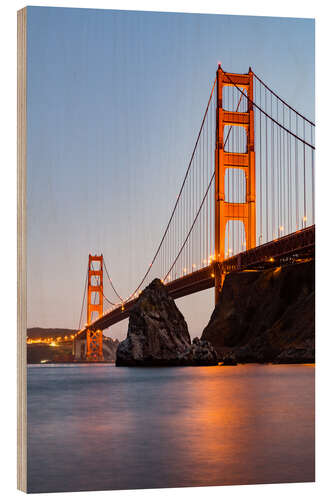 Wood print San Francisco's Golden Gate Bridge at Sunset