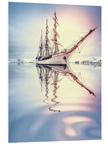 Cuadro de PVC Sailboat against glacier in Antarctica