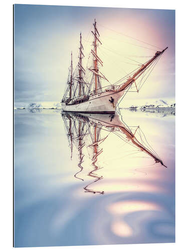 Gallery print Sailboat against glacier in Antarctica