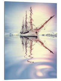 Gallery print Sailboat against glacier in Antarctica