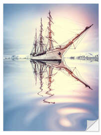 Selvklebende plakat Sailboat against glacier in Antarctica