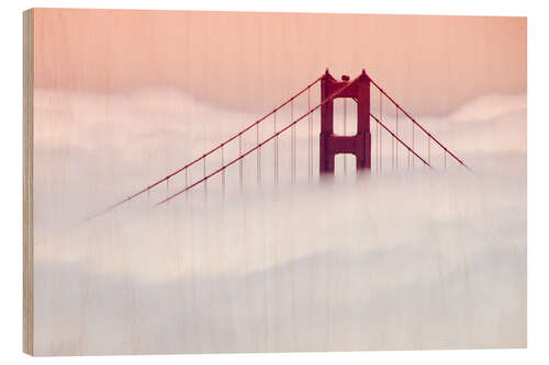 Wood print Golden Gate Bridge in the clouds