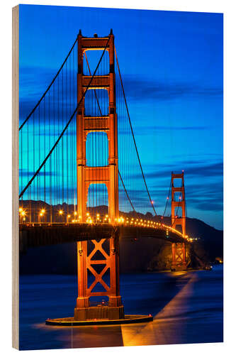 Holzbild Golden Gate Bridge bei Sonnenuntergang, San Francisco