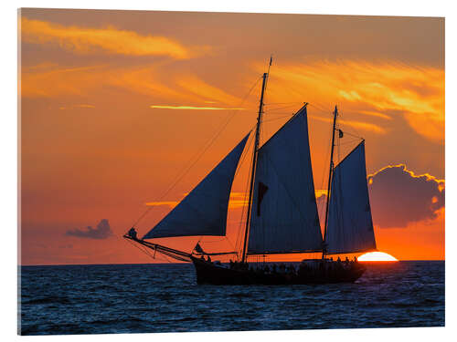 Acrylglasbild Segelschiff bei Sonnenuntergang