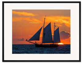 Gerahmter Kunstdruck Segelschiff bei Sonnenuntergang