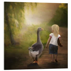Stampa su vetro acrilico Little girl with goose