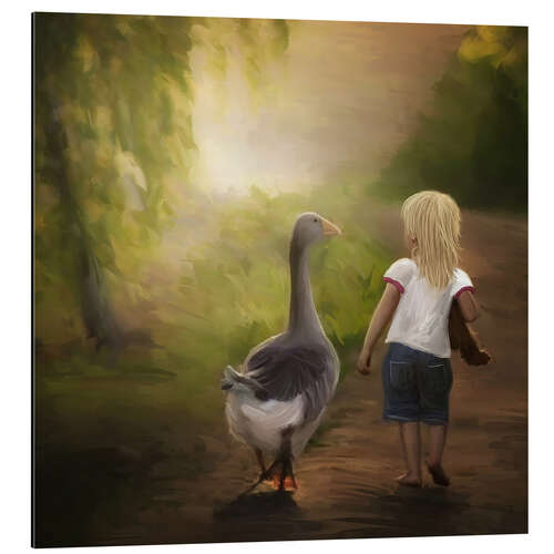 Print på aluminium Little girl with goose