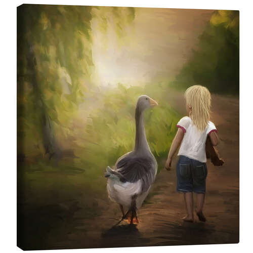 Quadro em tela Little girl with goose