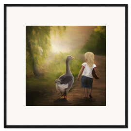 Impression artistique encadrée Une petite fille et une oie