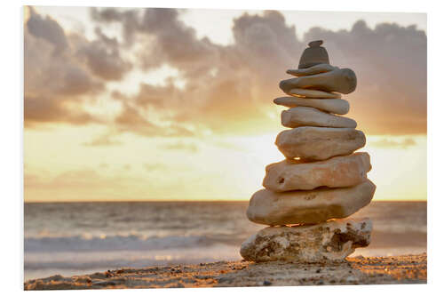 Foam board print Stone pyramid in the evening sun, Cairn