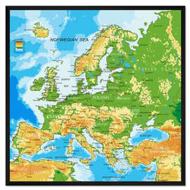 Gerahmter Kunstdruck Europakarte (englisch)