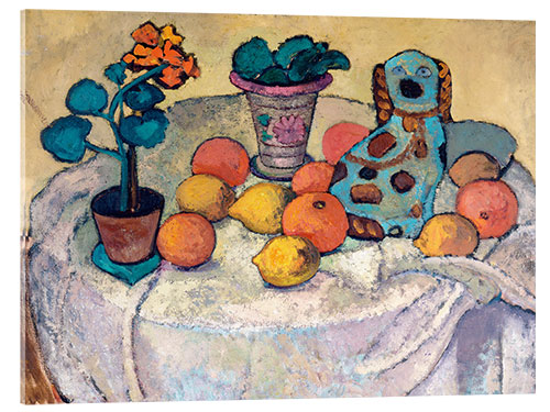 Acrylic print Still Life with Oranges and Stoneware Dog