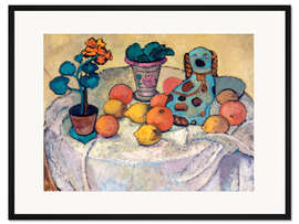 Gerahmter Kunstdruck Stillleben mit Orangen und Steingut-Hund