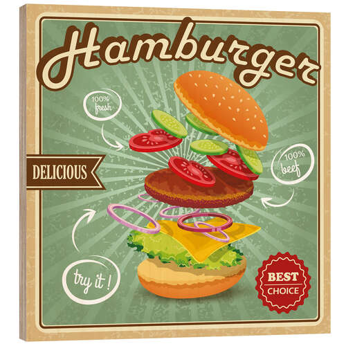 Cuadro de madera Deliciosa hamburguesa (inglés)