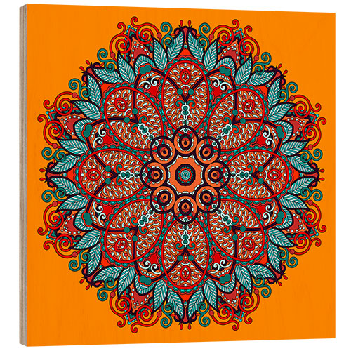 Wood print Mandala Orange II