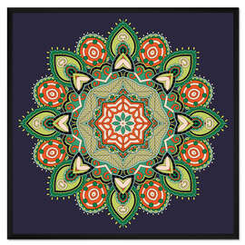 Gerahmter Kunstdruck Mandala auf dunkelblau