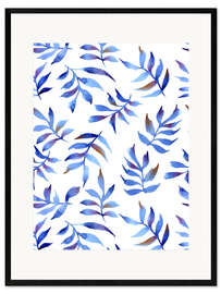 Impression artistique encadrée Feuilles bleues