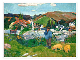 Tableau  Paysage breton avec porcherie - Paul Gauguin