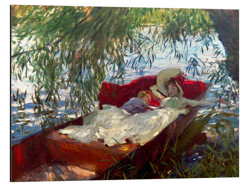 Aluminiumsbilde Two women sleep in a barge under the willows