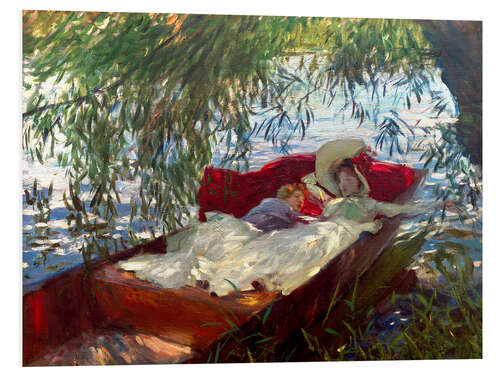 PVC-tavla Two women sleep in a barge under the willows