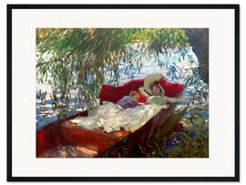 Gerahmter Kunstdruck Zwei Frauen schlafen in einem Kahn unter den Weiden