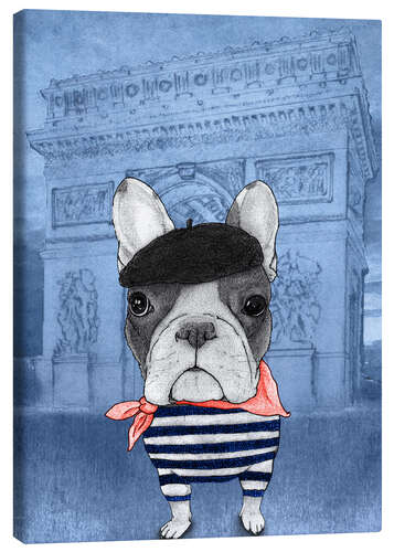 Leinwandbild Frenchie am Arc de Triomphe