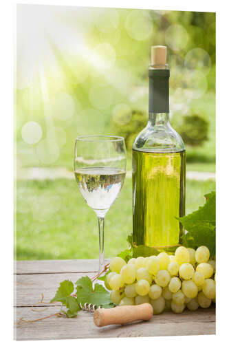 Acrylic print White wine glass and bottle