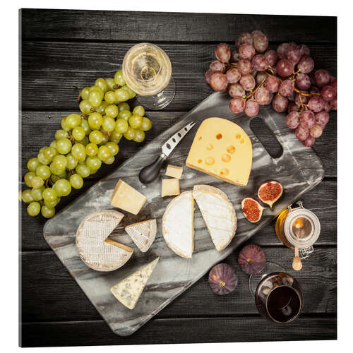 Acrylic print Wine and cheese still life