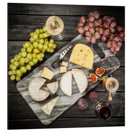 Cuadro de aluminio Bodegón de vino y queso