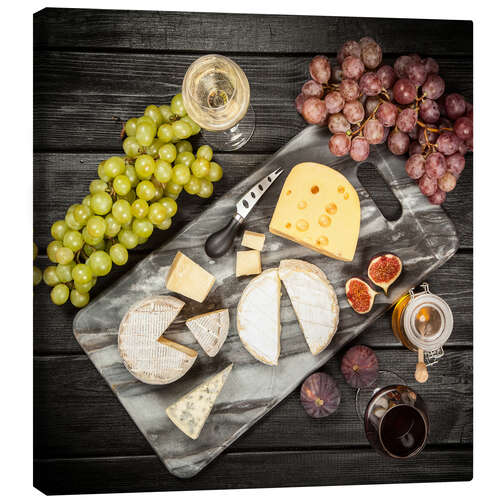 Canvas print Wine and cheese still life