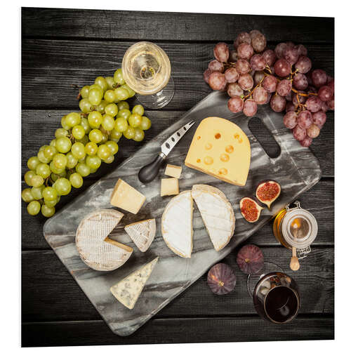 Foam board print Wine and cheese still life