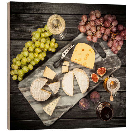 Wood print Wine and cheese still life