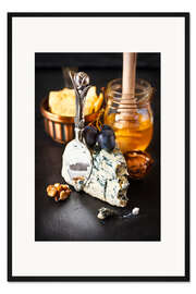 Gerahmter Kunstdruck Köstlicher Blauschimmelkäse mit Honig