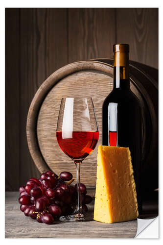 Naklejka na ścianę Red Wine with Cheese and Grapes