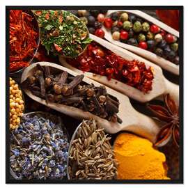 Gerahmter Kunstdruck Bunte Gewürze und Kräuter
