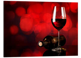 Gallery print Red wine in wineglass and bottle