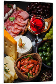 Aluminium print Antipasti and red wine