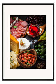Gerahmter Kunstdruck Antipasti und Rotwein
