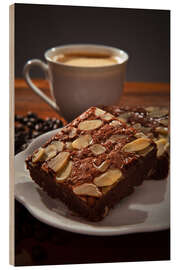 Wood print brownie and hot coffee