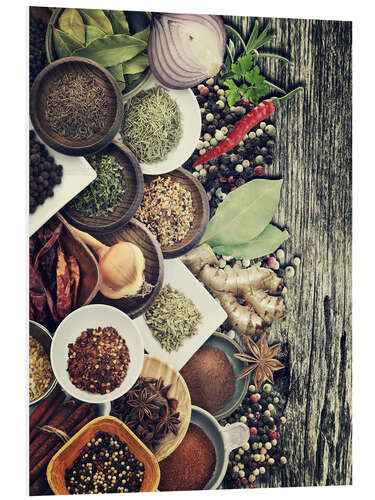 Foam board print Spices And Herbs On Rusty Old Wood