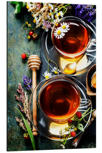 Quadro em alumínio Herbal tea with honey, berry and flowers