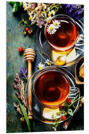 PVC print Herbal tea with honey, berry and flowers