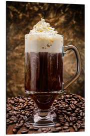 Aluminium print Irish coffee on wooden table with coffee beans