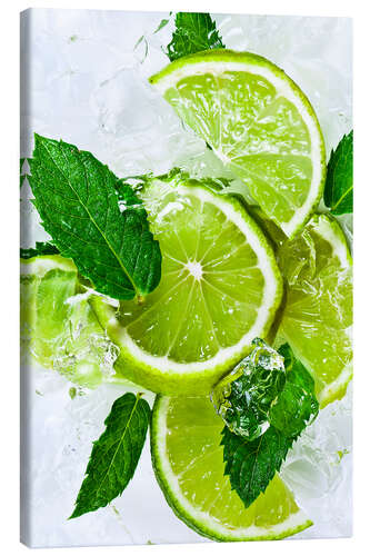 Canvas print lime slices with ice and peppermint leaves