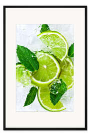 Gerahmter Kunstdruck Limetten mit Eis und Pfefferminzblätter