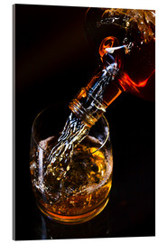 Acrylglasbild  Whisky und Eis auf einem Glastisch