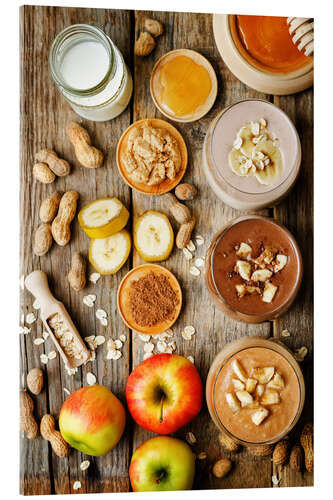 Acrylglas print peanut butter smoothie with chocolate, apples, banana and oats